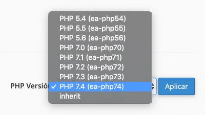 Selector PHP cPanel - Menú desplegable